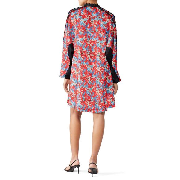 Koche Lace Trim Floral Dress Red Zip Crepe V-Neck Pockets 40 US 8 - Picture 4 of 14